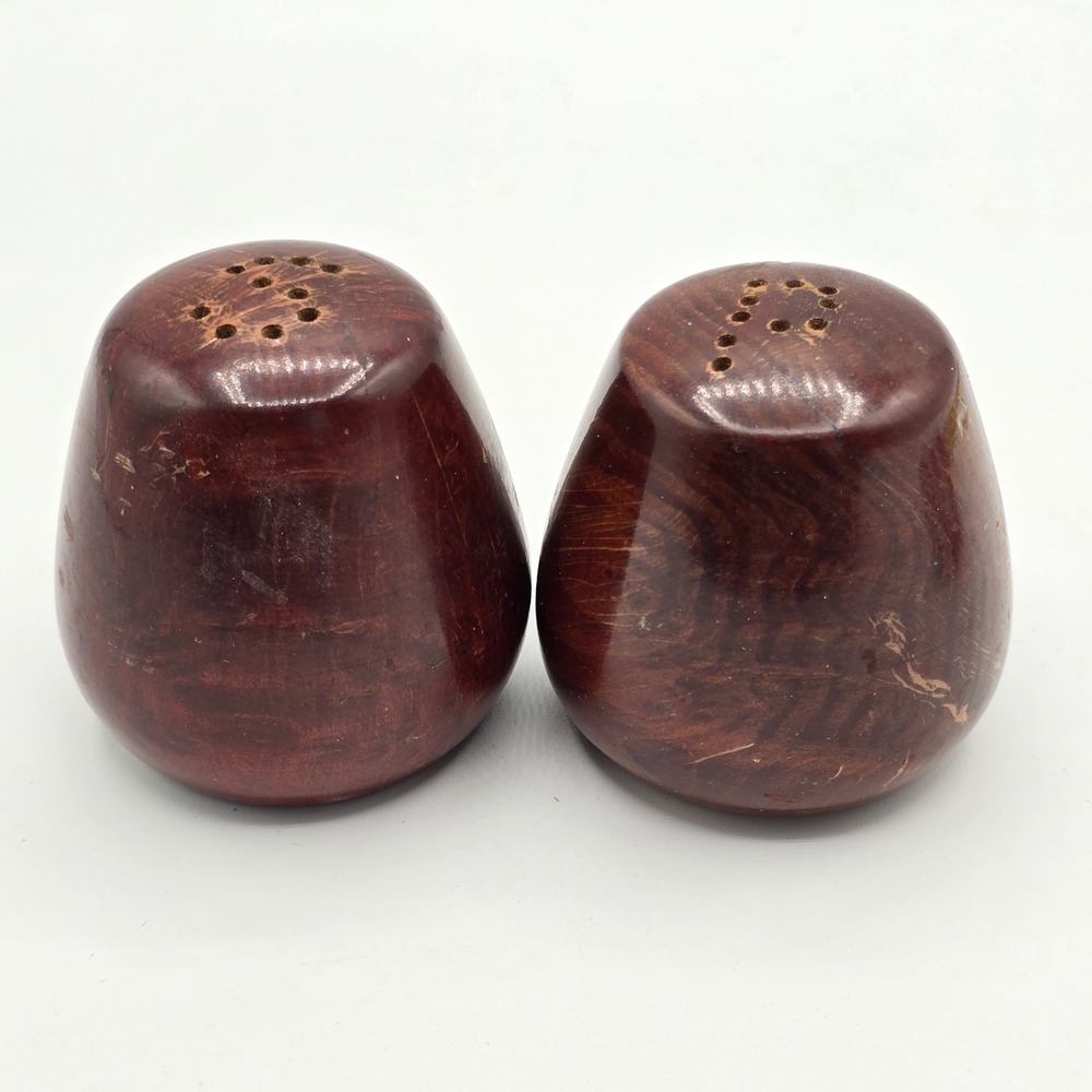 Vtg Little Brown Wooden Egg Salt & Pepper Shaker Set Rustic Farmhouse Country